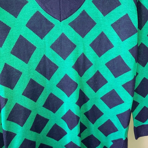 Mud Pie Green and Blue V-Neck Sweater with Geometric Pattern - Picture 5 of 13